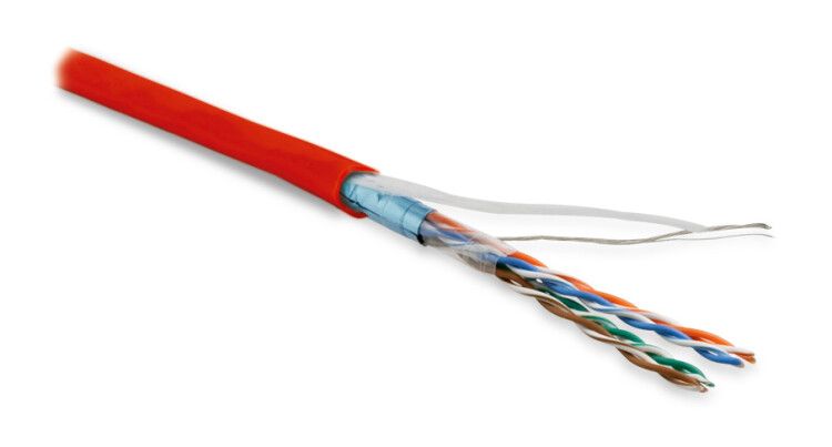 Кабель витая пара F/UTP кат.5E 4 пары 26 AWG МЖ patch экран-фольга LSZH нг(С)-HF -20град.C-+75град.C FUTP4-C5E-P26-IN-LSZH-RD-305 (FTP4-C5E-PATCH-LSZH-RD-305) красн. (уп.305м) Hyperline 236864