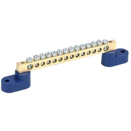 Шина ''N'' нулевая 6х9 мм на двух угловых синих изоляторах 14 групп, REXANT - 11-2329 MEET