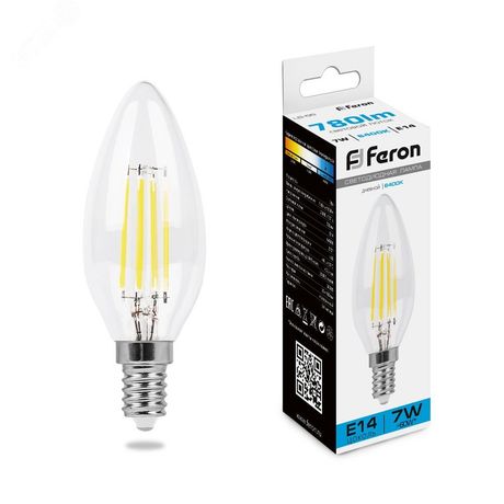 Лампа светодиодная LED 7вт Е14 дневной свеча FILAMENT - 38227 FERON LB-66