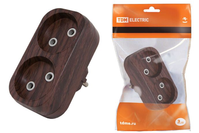 Блок на 2 гнезда 2П б/з плоский 6А 250B "Эко" (бук) | SQ1806-0078 TDM