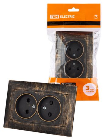 Розетка двойная 2П 10А 250В с защ. шт. старинная бронза "Лама" | SQ1815-0753 TDM