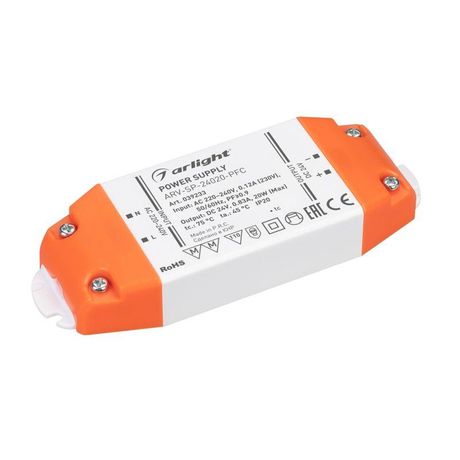 Блок питания ARV-SP-24020-PFC (24V, 0.83A, 20W) (Arlight, IP20 Пластик, 5 лет) | 039233 Arlight