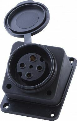 Розетка настенная с/з 3+1, с крышкой, каучук, черный, Stekker - 39022 FERON