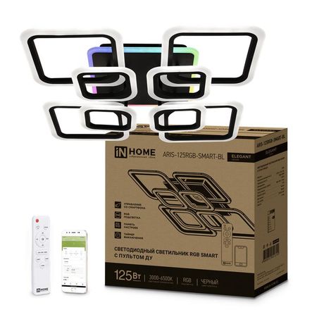 Светильник светодиодный ELEGANT ARIS-125RGB-SMART-WH 125Вт 230В 3000-6500K 8800Лм 585х585х115мм пульт ДУ белый IN HOME - 4690612051307