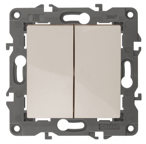 Выключатель двухклавишный, в рамку (скрытого монтажа) слоновая кость 10А 250В автоматические (безвинтовые) зажимы ЭРА Elegance 14-1104-02 - Б0034231