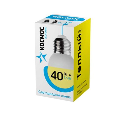 Лампа светодиодная LED "Экономик" GL45 5.5Вт 220В E27 3000К Космос LkecLED5.5wGL45E2730
