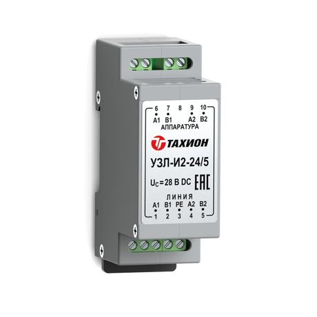 Двухканальное уличное устройство защиты интерфейсов с подачей питания 24VDC, - 55° +85°С, IP66, 89х58х35мм, на DIN-рейку (УЗИП, грозозащита) 20146 Тахион УЗЛ-И2-24/5 исп.1