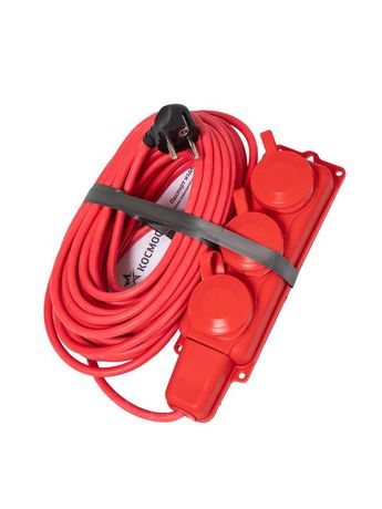 Удлинитель колодка 15м 3 гнезда КГ 3*2.5 мм 16A 250В 4000Вт каучук IP44 красный Россия УХз16 - YKsm15m-3g(16A)KG-R Космос