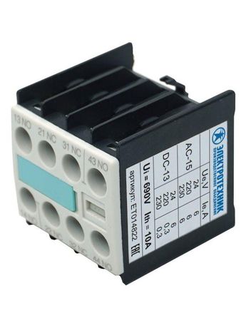 Электротехник 3RH1911-1FA40 4НО для контакторов типоразмера S00 фронтальный винтовые клеммы IP20 блок-контакт (ЭТ) | ET014822