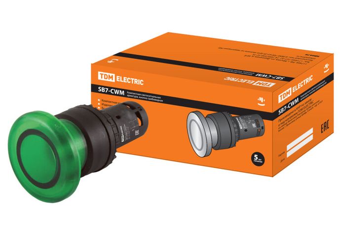 Кнопка грибовидная SB7-CWM31-220V(LED) d35мм 1з зеленая | SQ0746-0049 TDM