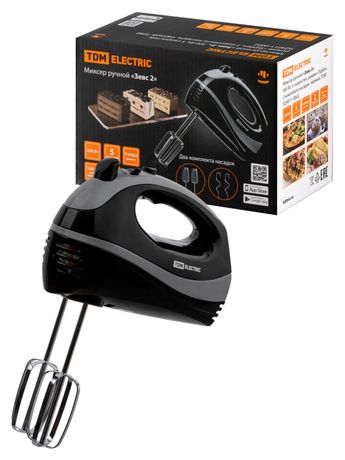 Миксер ручной «Зевс 2», 300 Вт, 5 скоростей, режим «Турбо», 2 комплекта насадок, черный, TDM | SQ4011-0002