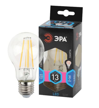 Лампа светодиодная декоративная LED 13 Вт 1690Лм 4000К груша, филамент нейтральный E27 230В F-LED A60-13W-840-E27 - Б0035028 ЭРА