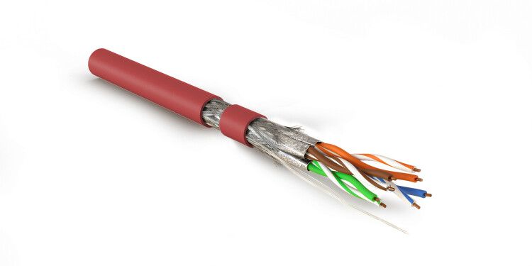 Кабель витая пара экранир. S/FTP кат.7A 4 пары 23 AWG 1000МГц ОЖ solid LSZH (нг(А)-HF) SFTP4-C7A-S23-IN-LSZH-RD-500 красн. (уп.500м) Hyperline 445130
