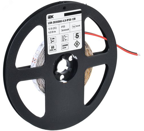 Лента светодиодная LED LSR-2835G60-4.8-IP20-12В (уп.5м) IEK LSR1-5-060-20-3-05