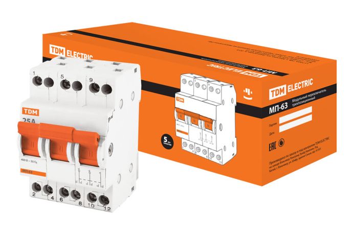 Переключатель модульный трехпозиционный МП-63 3P 25А | SQ0224-0023 TDM