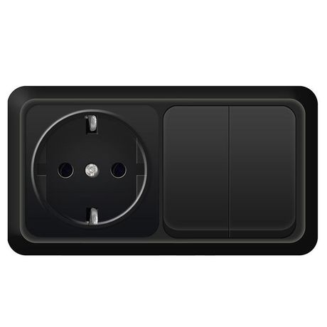 Блок UNIVersal серия Олимп, о/у, выключатель двухклавишный 10А + розетка с/з 16A, 220В, горизонтальный черный - 7946810 Союз