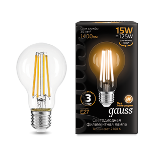 Лампа светодиодная филаментная LED 15 Вт 1400 лм 2700К AC185-265В E27 А60 (груша) теплая Black Filament Gauss - 102902115
