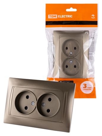 Розетка двойная 2П 10А 250В с защ. шт. бронза "Лама" | SQ1815-0712 TDM