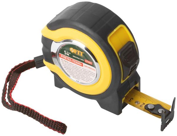 Рулетка прорезиненный корпус, двойной стопор ''Техно'' 5 м x 19 мм - 17265 РОС