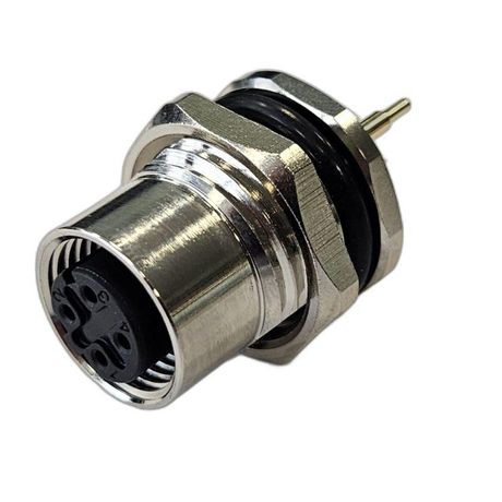 Разъем М12, 4D, гнездовой, пайка на печатную плату, металлический, прямой, резьба M16, приборная часть, монтаж с внутренней стороны, заземлением - 185200560 СТЭЗ