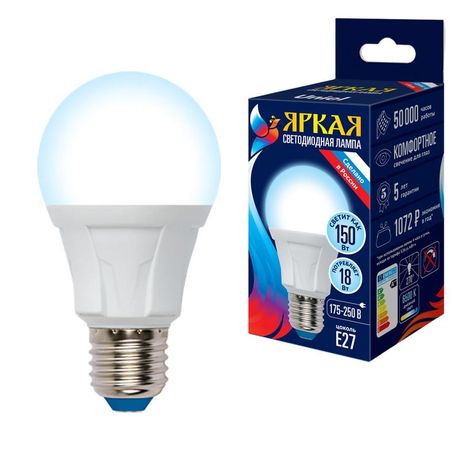 Лампа светодиодная LED-A60 18W/6500K/E27/FR PLP01WH LED. "груша", матовая. серия Яркая, пр-во Россия, 6500K . | UL-00005038 Uniel