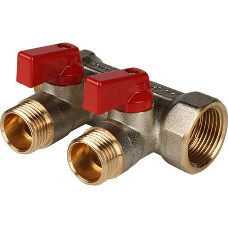 Коллектор с шаровыми кранами 3/4', 2 отвода 1/2' (красные ручки) - SMB 6200 341202 STOUT RG008S258LMAM1