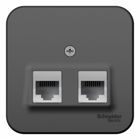 Розетка компьютерная + телефонная 2-м ОП Blanca RJ45 кат.5E RJ11 с изолир. пластиной антрацит SE BLNIA045116 APC