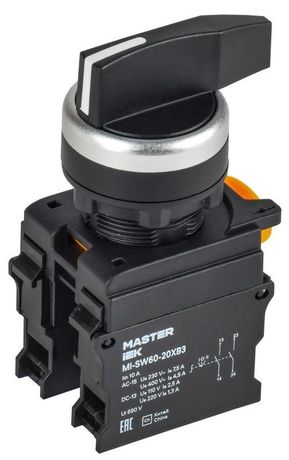 Переключатель длин. ручка 3 полож. 2NO чёрный MASTER | MI-SW60-20XB3-4-25-3-K02 IEK