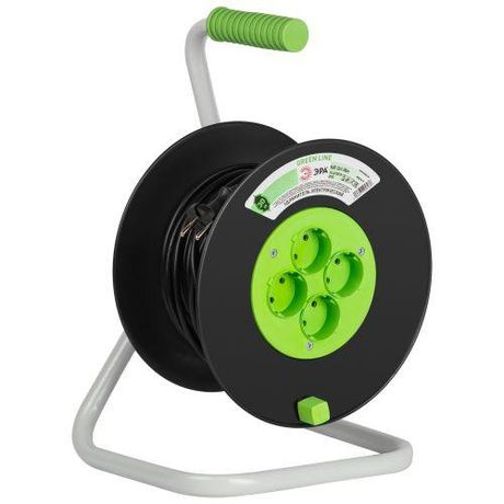 Удлинитель силовой ЭРА GREEN LINE KAT-2x1-30m Greenline на катушке пластик 4 розетки без заземления 30м ПВС 2x1мм2 | Б0065105