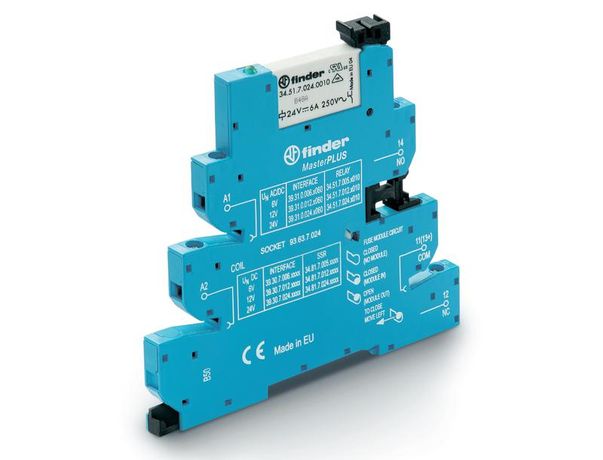 Интерфейсные модули реле MasterPLUS: Электромех. реле, Винтовые клеммы, Контакты AgNi, 1 группа конт.6A, 6VAC/DC - 393100060060 FINDER 39.31.0.006.0060