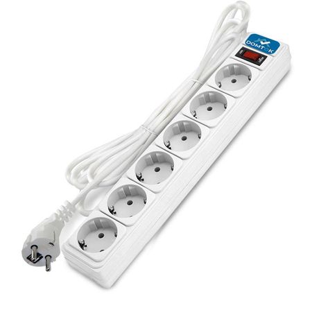 Удлинитель с сетевым фильтром 6х1.8м заземл 10А IP20 2.2кВт ПВС 3х1 выкл. бел. DOMTOK 2515