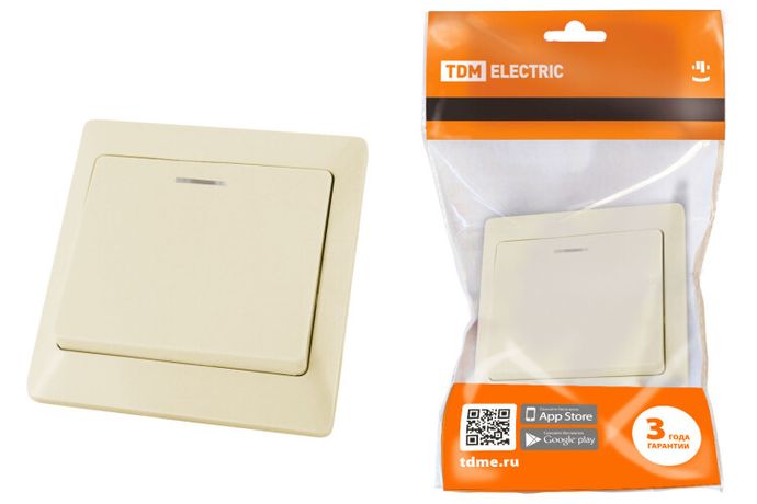 Выключатель 1 кл. с подсветкой 10А сл. кость "Ильмень" | SQ1823-0103 TDM
