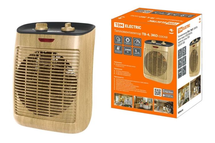 Тепловентилятор ТВ-4, "ЭКО", 2000 Вт, регул. мощн. (1200/2000 Вт), термостат, сосна, | SQ2520-1306 TDM