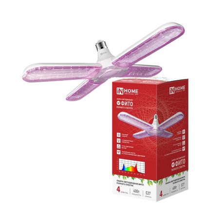 Лампа светодиодная LED-HP 40STD-ФИТО 40Вт красн./син. спектр E27 В230 четыре лепестка IN HOME 4690612066936 IN HOME арт. 4690612066936