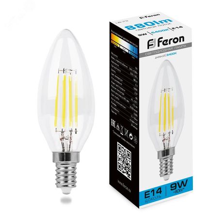 Лампа светодиодная LED 9вт Е14 дневной свеча FILAMENT - 38229 FERON LB-73