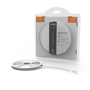 Лента светодиодная LED 10 Вт/м 700 Лм/м 5050-SMD 60 шт/м 12 В DC 3000К теплый белый IP65 блистер (5 м ) Basic Gauss - BT051