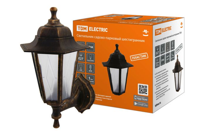 Светильник садово-парковый НБУ 06-60-001 шестигранник, настенный, пластик, расс.пластик, бронза | SQ0330-0771 TDM