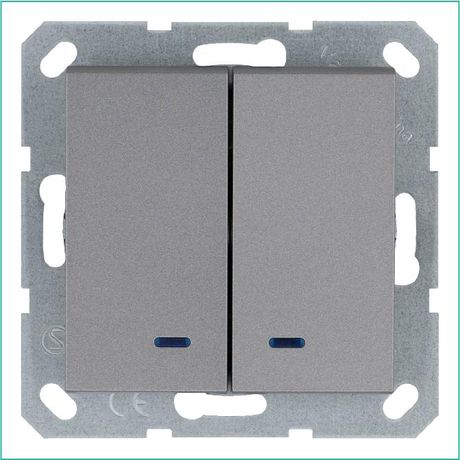 Выключатель двухклавишный со светодиодами 10A 250V~ с накладкой, цвет Алюминий - G3023NS Jasmart