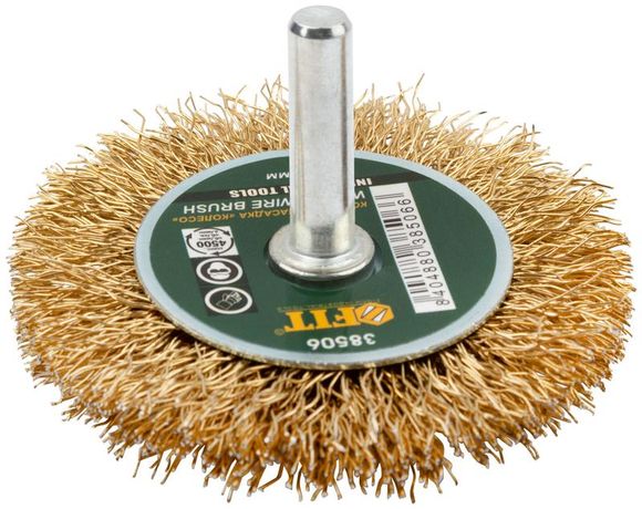 Кордщетка-колесо, со штифтом, стальная латунированная волнистая проволока 60 мм - 38506 РОС