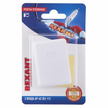 Розетка телефонная на стену, 2 входа 6Р-4С (RJ-11) | 06-0101-B REXANT MEET