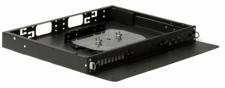 Бокс оптический FO-19V-1U-3хSLT-W130H30-24UN-BK универс. выдвижной 19дюйм от 8 до 24 портов (SC duplex LC ST FC) (со спайс. пласт. без пигтейлов. и прох. адапт.) черн. Hyperline 401216