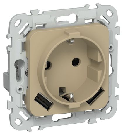 Розетка 1-м СП FLITE РСЮша11-1-ФлХ 16А с USB A+A 3.1А заземл. защ. шторками безвинтовое крепление механизм хаки IEK FI-R14-16-1-U21-D31-K59 IEK (ИЭК) арт. FI-R14-16-1-U21-D31-K59