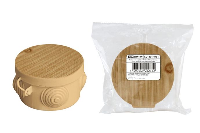 Коробка распределительная о/п D65х40мм, крышка, сосна, IP54, 4вх. инд. штрихкод | SQ1401-0701 TDM