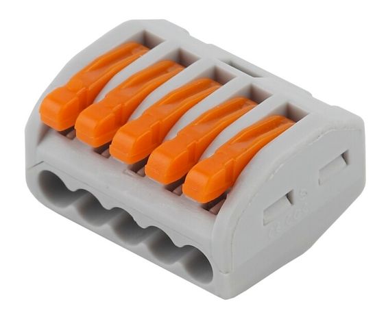 Строительно-монтажная клемма СМК NO-222-17 модель 415 с рычагом 5 отверстий 0.08-2.5мм2 (уп.100шт.) | Б0033391 ЭРА