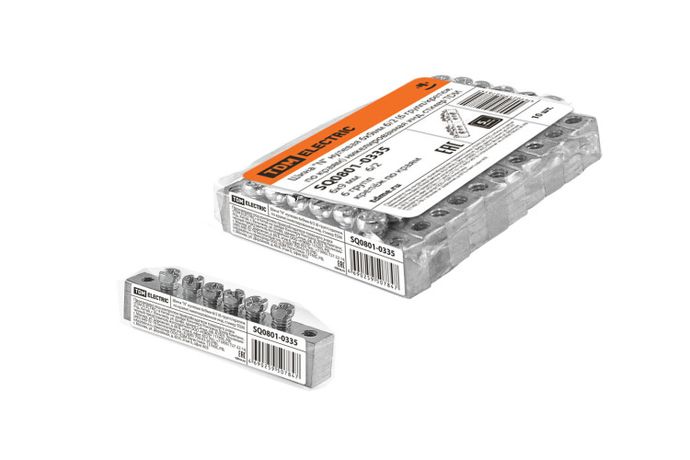 Шина "N" нулевая 6х9мм 6/2 (6 групп/крепеж по краям) никелированная инд. стикер | SQ0801-0335 TDM