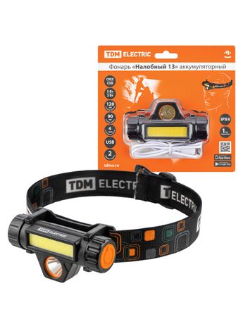 Фонарь «Налобный 13» аккум., 5 Вт CREE+3 COB, Li-Ion 3,7 В 18650 1,2 А*ч, 120 лм, USB | SQ0350-0070 TDM