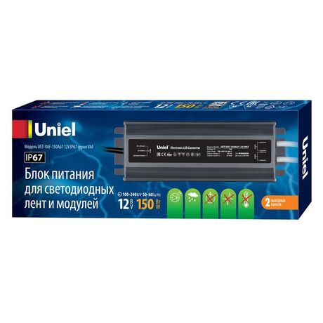 Блок питания ультратонкий 150Вт UET-VAF-150A67 12V IP67 2 выхода Металлический корпус - UL-00007577 Uniel