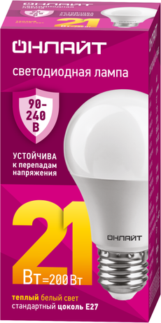 Лампа светодиодная 90 534 OLL-A60-21-230-2.7К-E27 21Вт E27 2700К (PRO 90-240В) ОНЛАЙТ 90534 Navigator