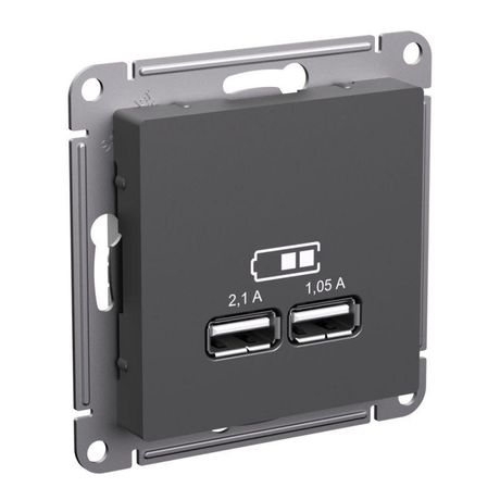 Розетка USB AtlasDesign тип A+A 5В/2.1А 2х5В/1.05А механизм базальт SE ATN001433 APC
