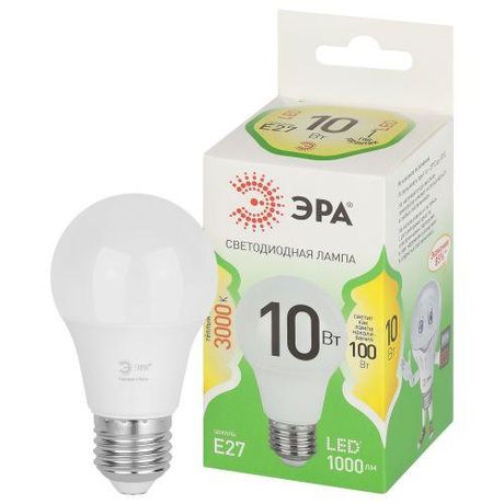 Лампа светодиодная LED 10 Вт 1000Лм 3000К груша теплый E27 220-240В A60-10W-830-E27 Green Line - Б0067118 ЭРА